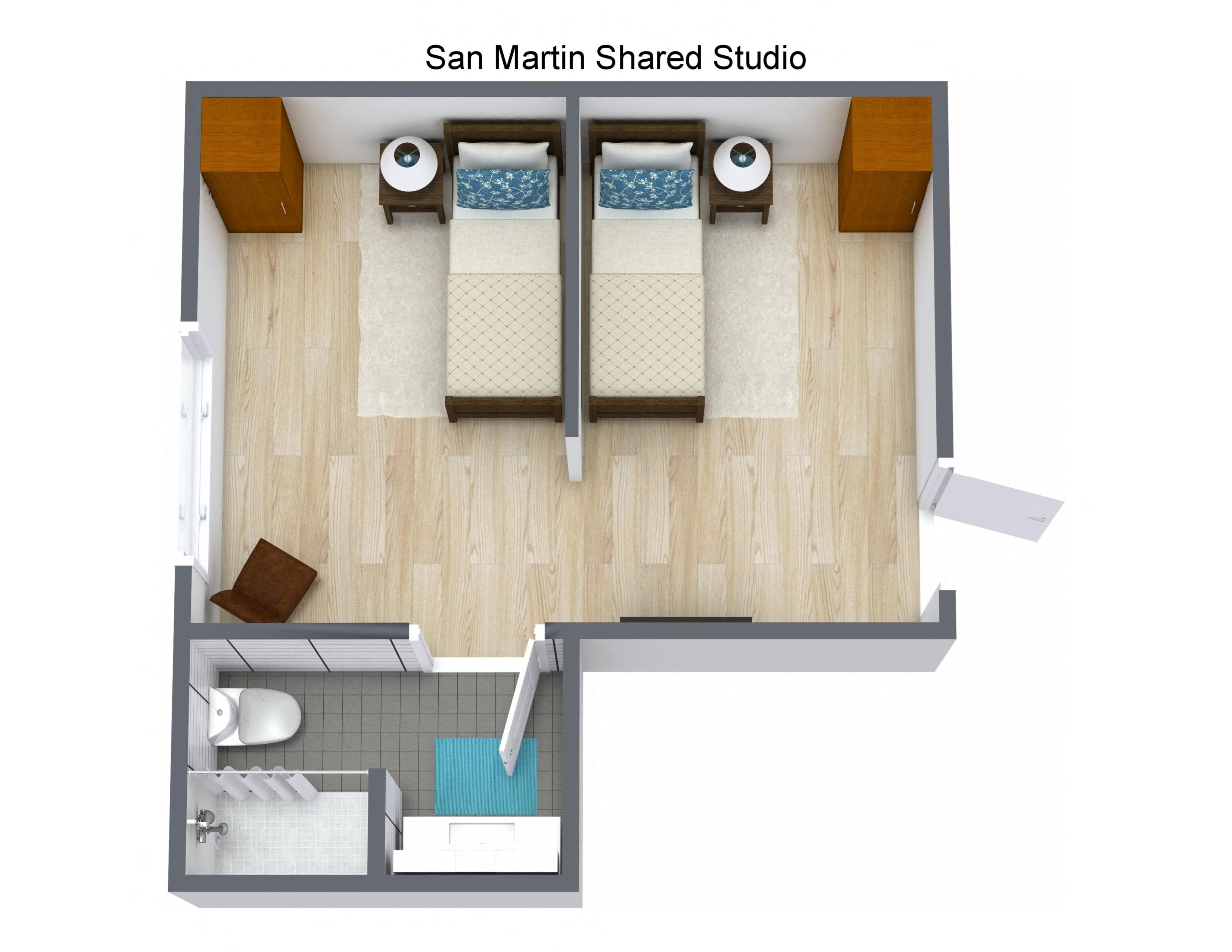 Efficient Double Bed Floor Plan 3D View Efficient Double Bed Floor Plan 3D View at Legacies Memory Care at San Martin, Las Vegas, NV